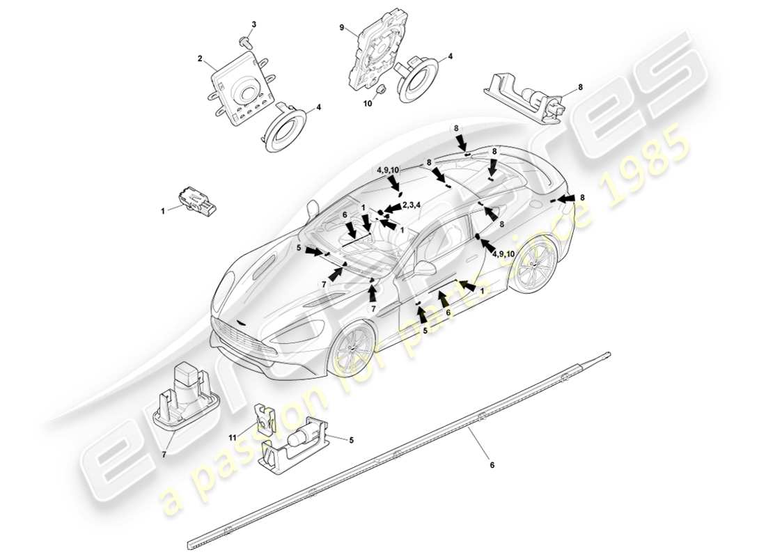 aston martin vanquish (2014) iluminación de cortesía diagrama de piezas