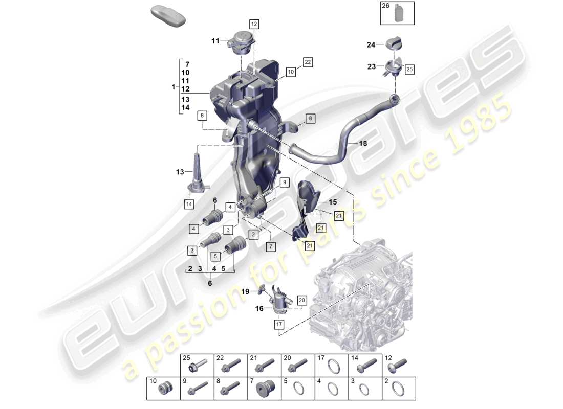 porsche 2021 (992-1 gt3/rs/st) motor (prensa de aceite/lubricante) tanque de aceite diagrama de partes del aceite del motor