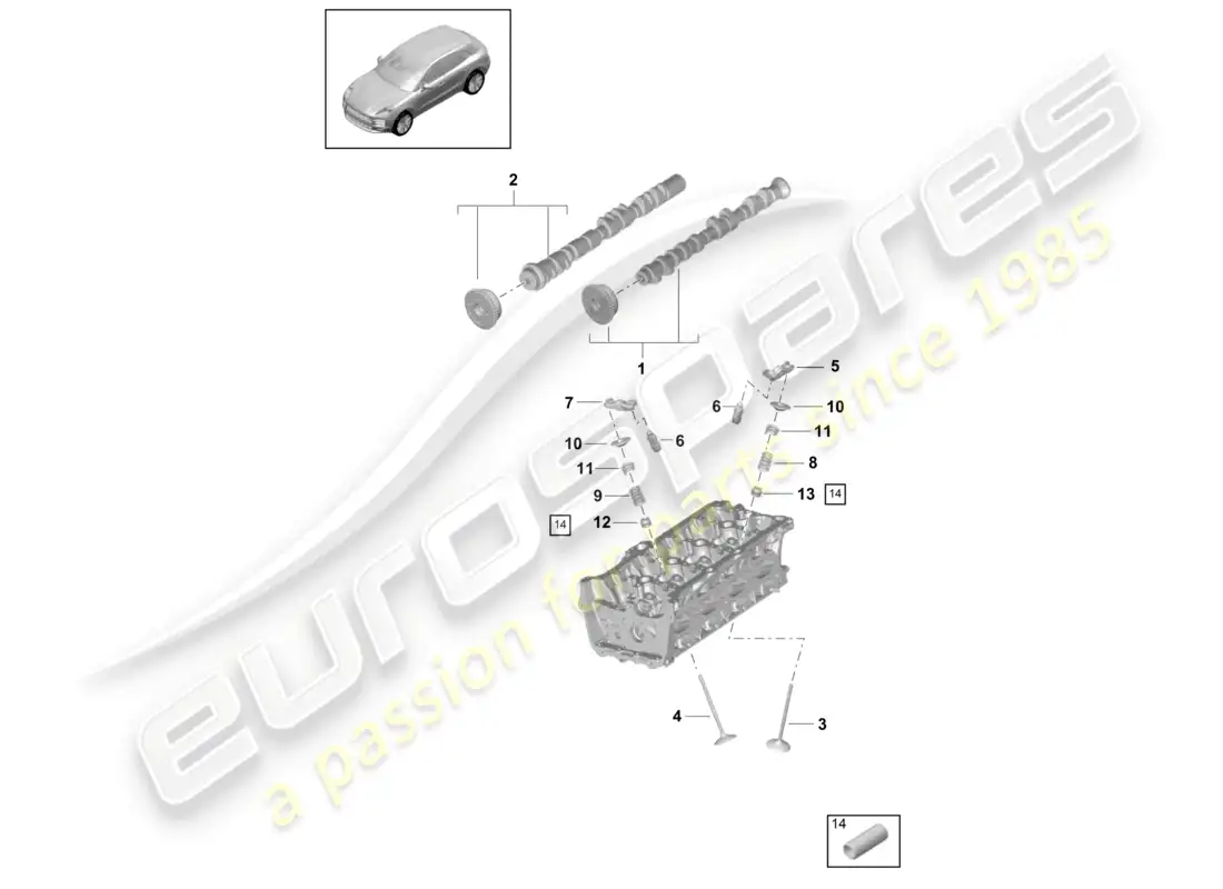 porsche 2020 (macan) árbol de levas, válvulas diagrama de piezas