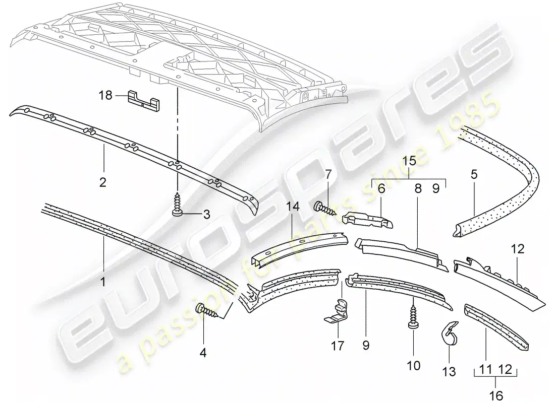 porsche 2007 (997-1) top convertible diagrama de piezas