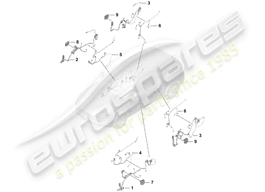 porsche 2019 (cayenne e3 9ya/9yb) cableando arneses diagrama de piezas