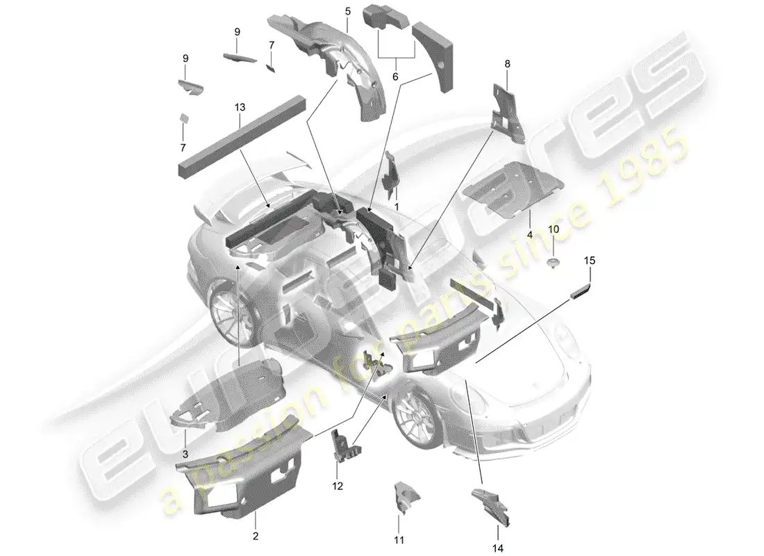 porsche 2016 (991-1 r/gt3/rs) carrocería diagrama de piezas