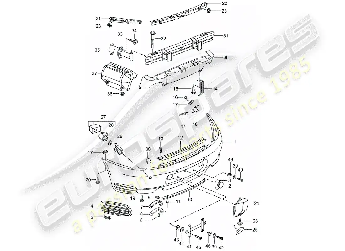 porsche 2004 (996 turbo / gt2) parachoque diagrama de piezas