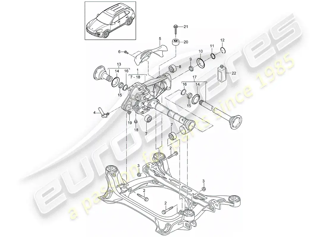 porsche 2013 (cayenne e2 92a) diagrama de piezas del diferencial del eje delantero