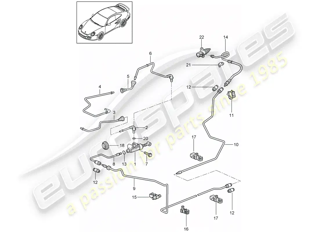 porsche 2013 (997-2 turbo / gt2 rs) embrague hidráulico diagrama de piezas