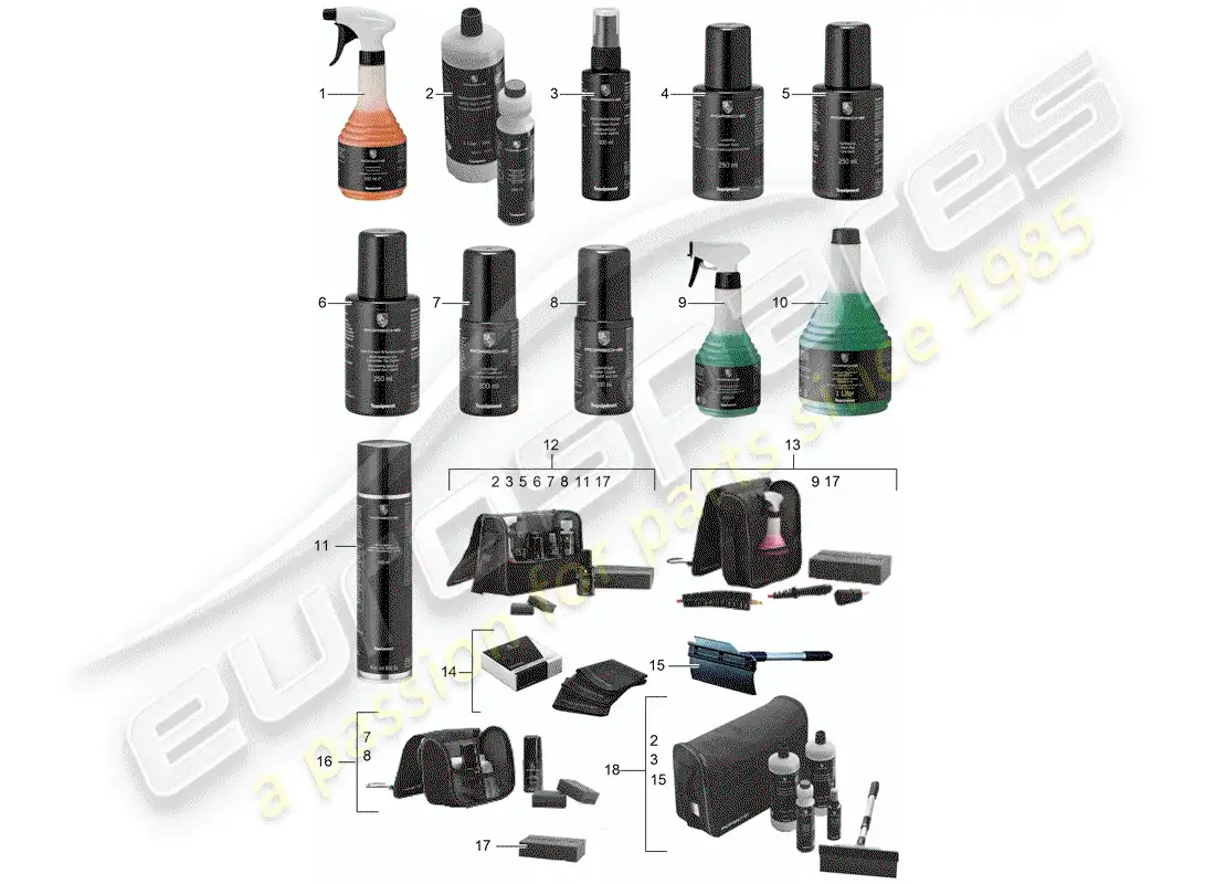 porsche 2012 (tequipment 98x/99x) agente de limpieza diagrama de piezas