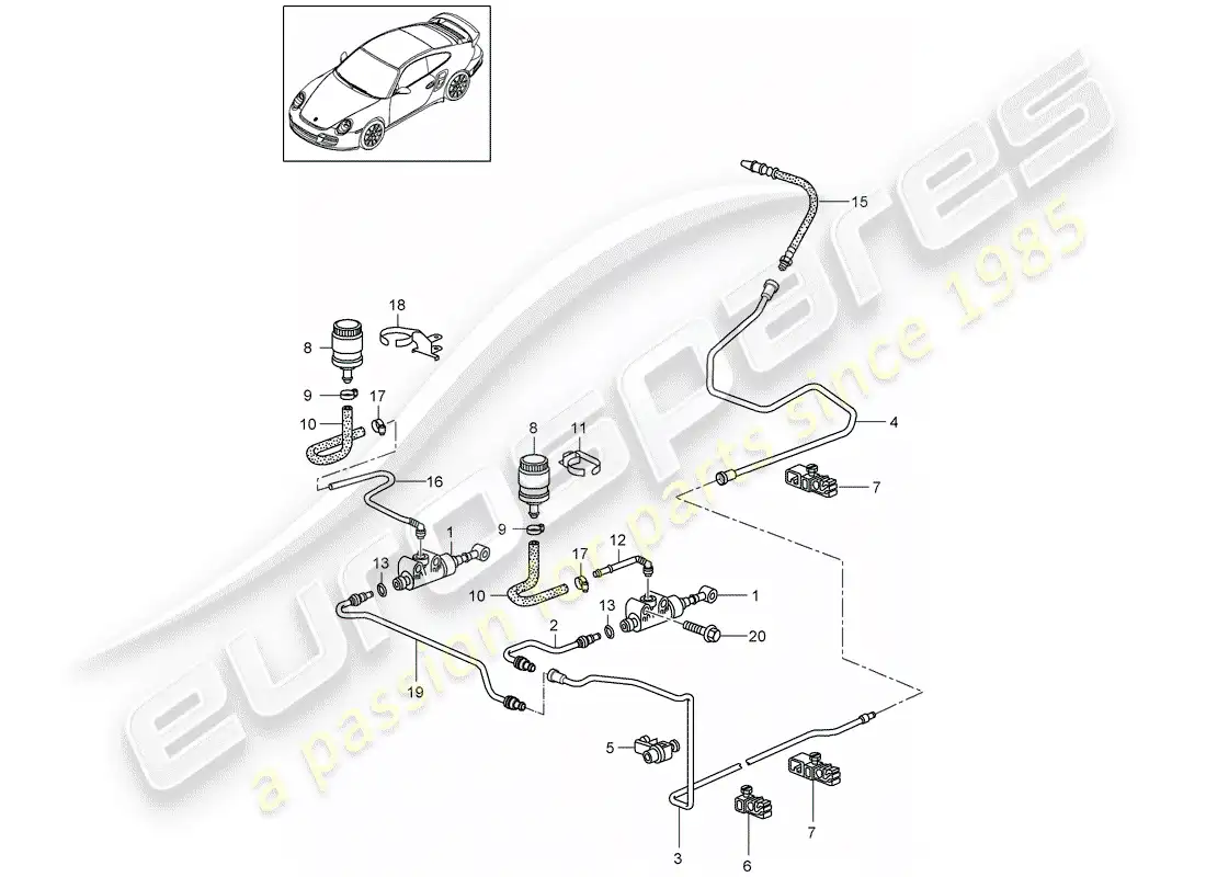 porsche 2013 (997-2 turbo / gt2 rs) embrague hidráulico diagrama de piezas
