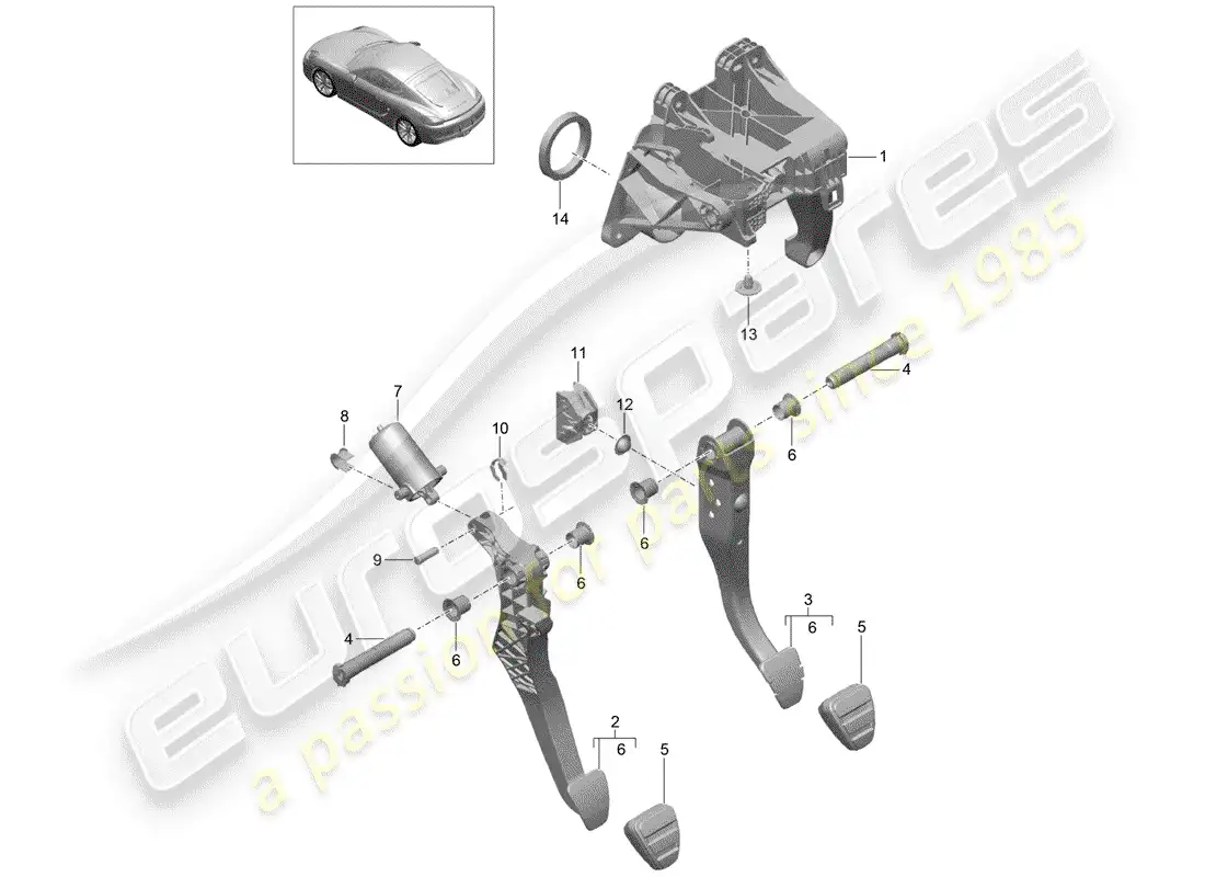 porsche 2016 (981 cayman) pedales diagrama de piezas