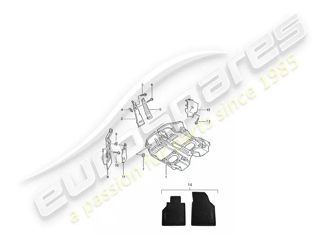 porsche 2004 (996 turbo / gt2) cubierta de piso - adornos diagrama de piezas