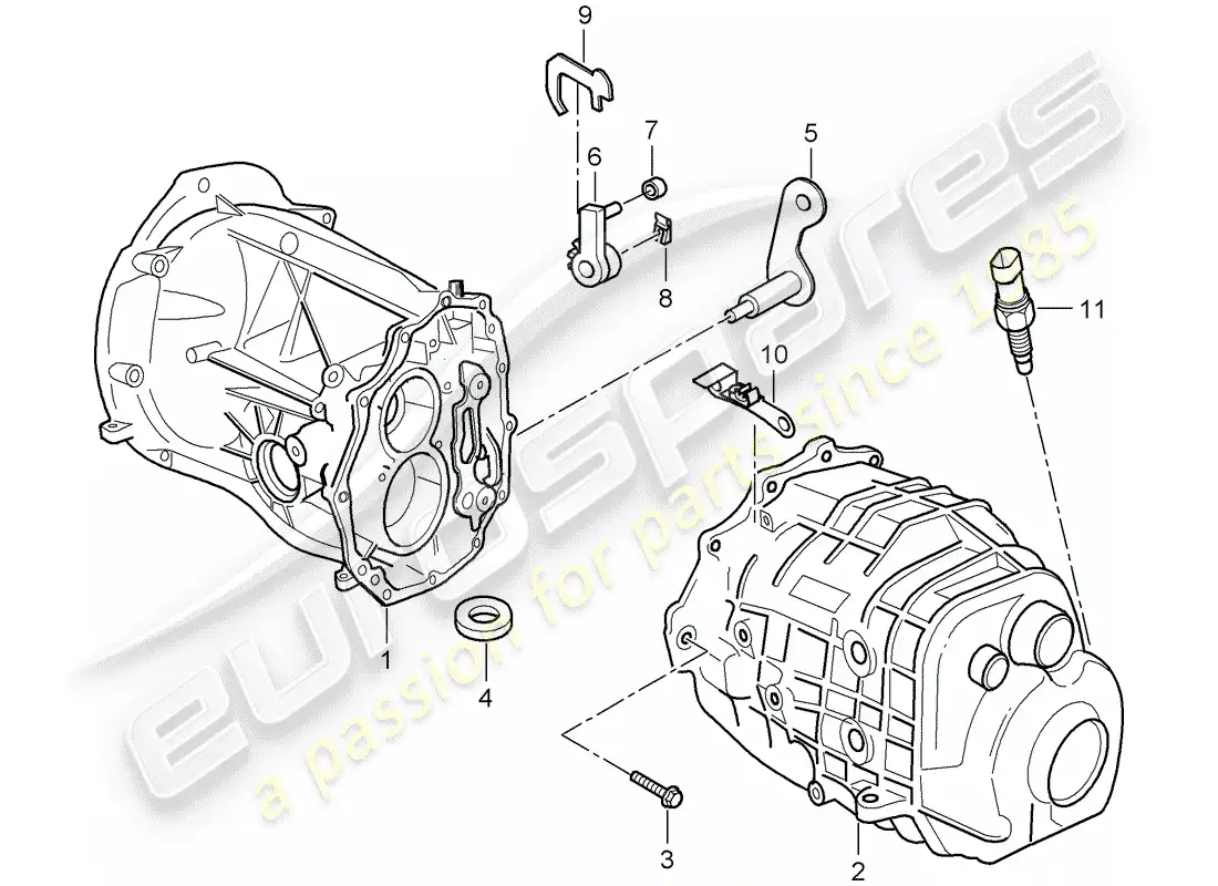 porsche 2000 (986 boxster) caja de transmisión - cubierta de transmisión diagrama de piezas