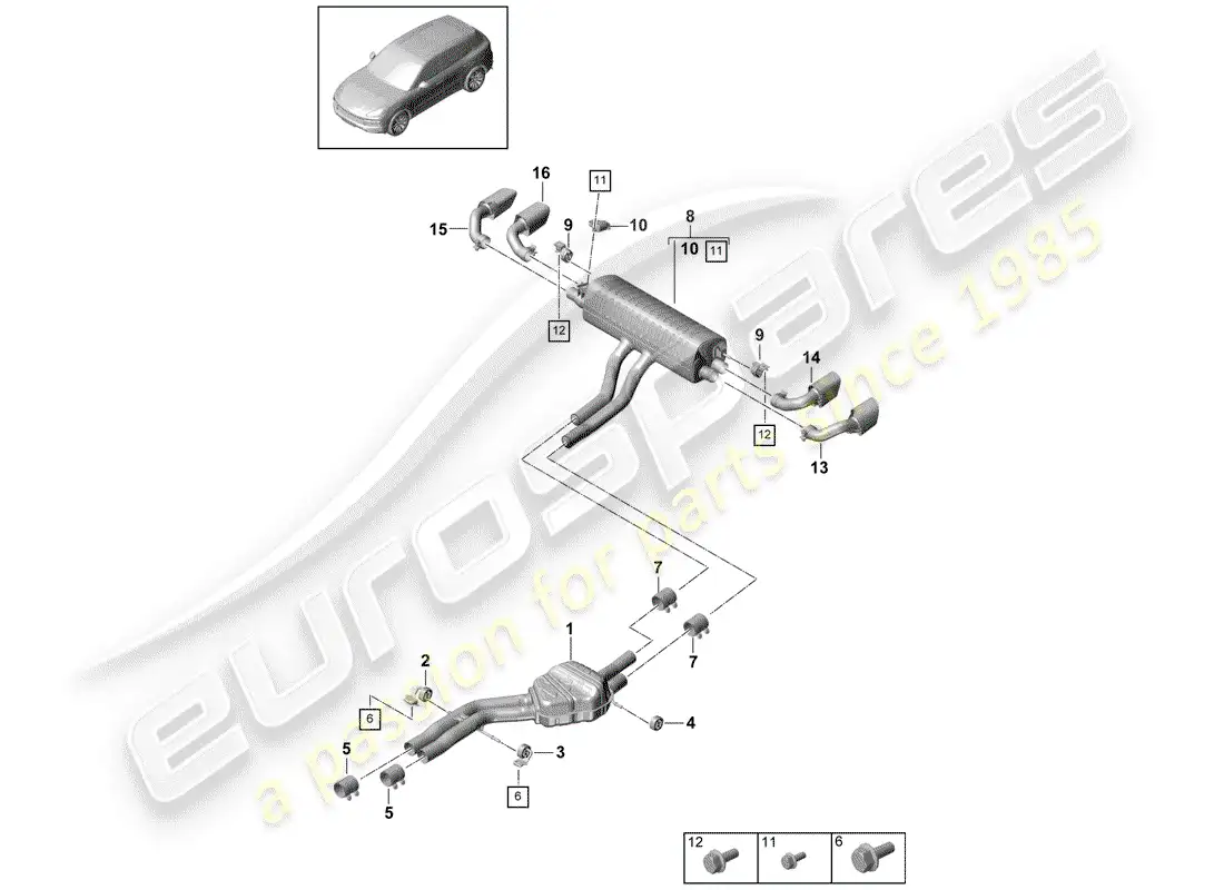 porsche 2020 (cayenne e3 9ya/9yb) sistema de escape diagrama de piezas