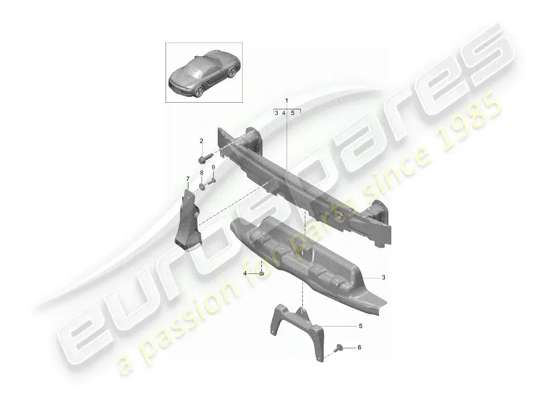 porsche 2016 (981 boxster) soporte de parachoques diagrama de piezas