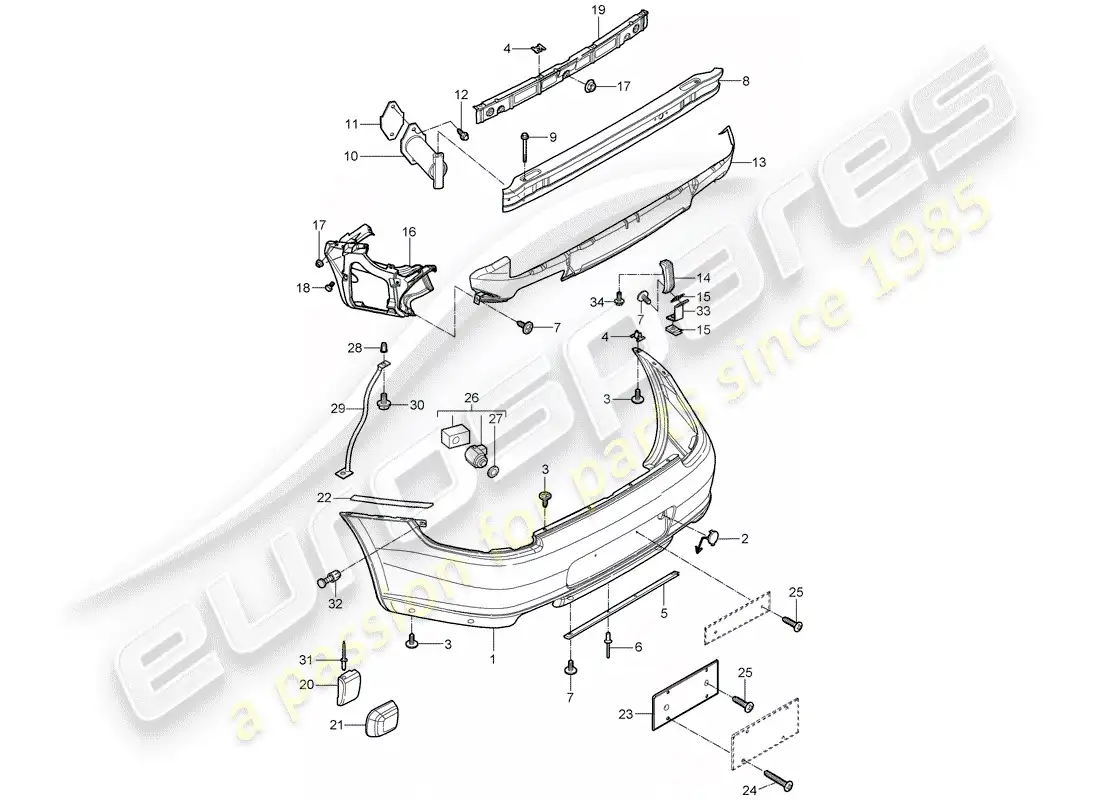porsche 2005 (997-1) parachoque diagrama de piezas