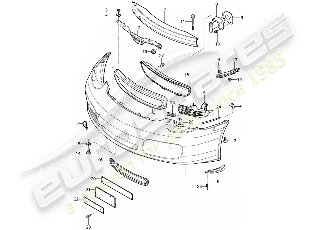 porsche 2007 (987 boxster) parachoque diagrama de piezas