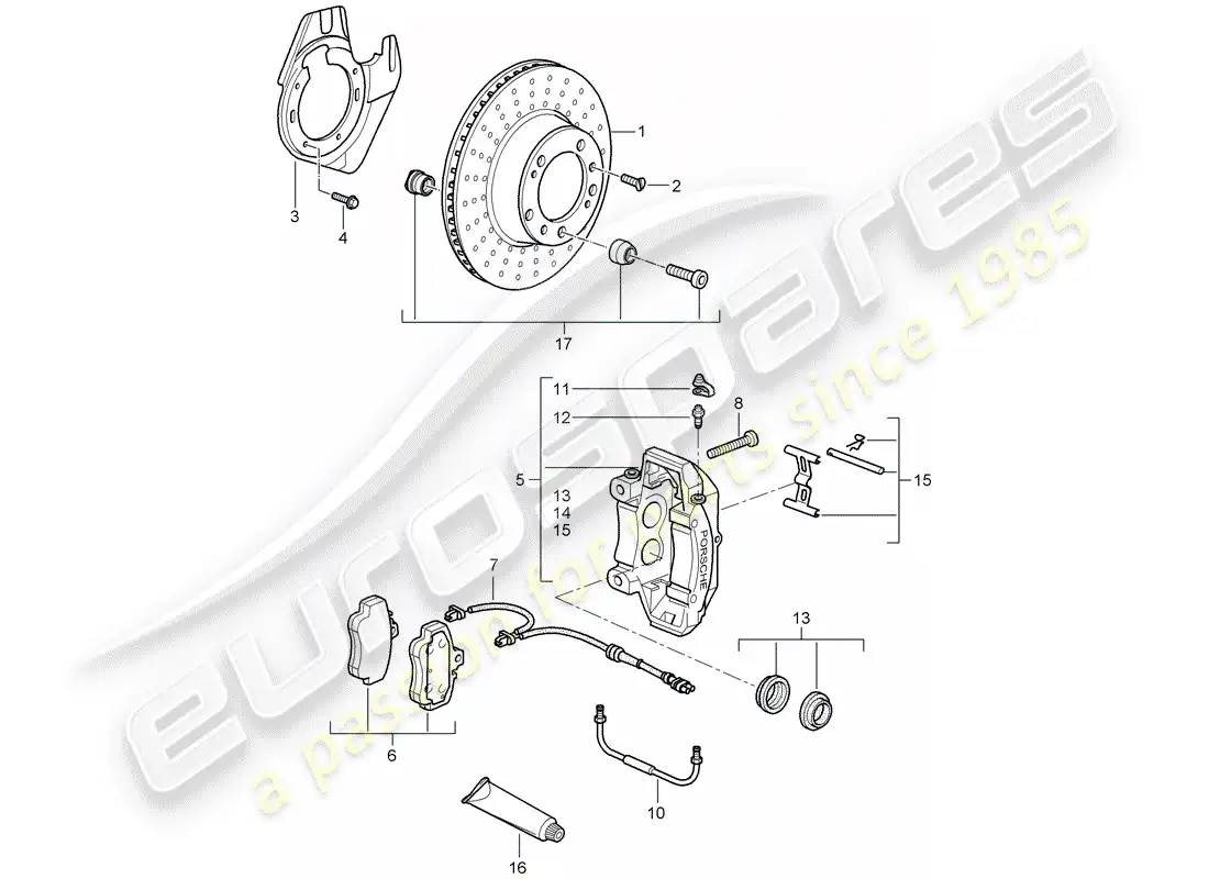 porsche 2008 (997-1 gt3) frenos de disco diagrama de piezas