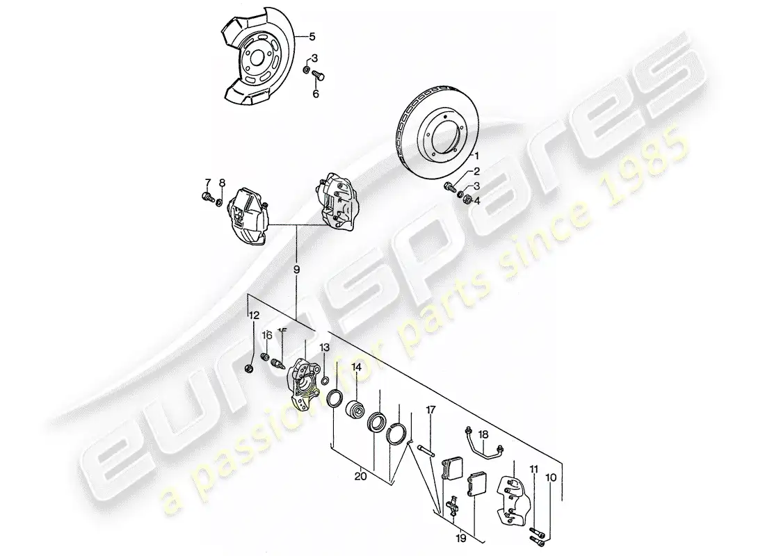 porsche 1974 (911) frenos de disco - vorne diagrama de piezas