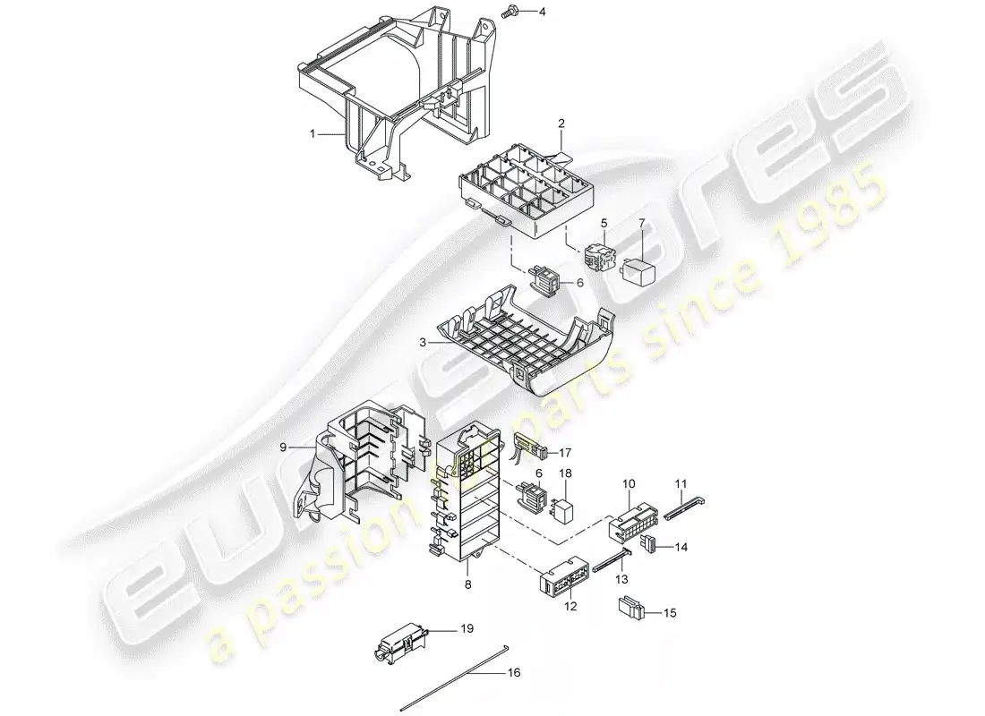 porsche 2007 (997-1 gt3) caja de fusibles/placa de relés diagrama de piezas