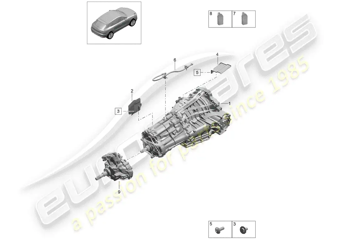 porsche 2019 (macan) 7-speed caja de cambios de doble embrague diagrama de piezas