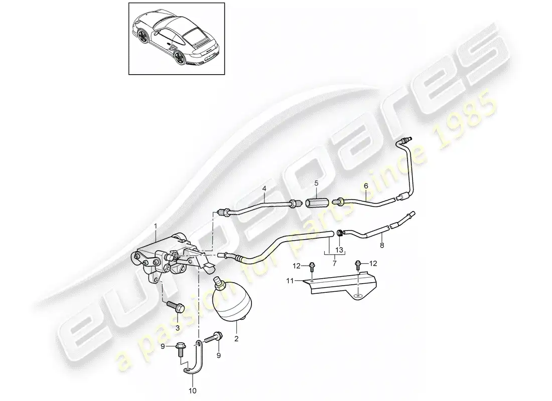 porsche 2013 (997-2 turbo / gt2 rs) embrague hidráulico diagrama de piezas