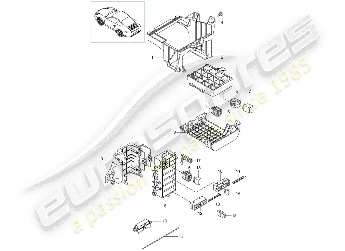 porsche 2012 (997-2) caja de fusibles/placa de relés diagrama de piezas