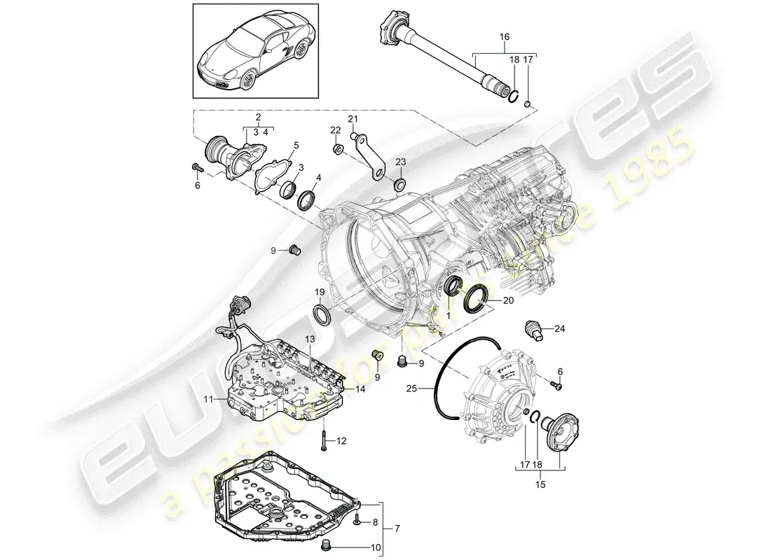 porsche 2012 (987 cayman) - pdk - diagrama de piezas