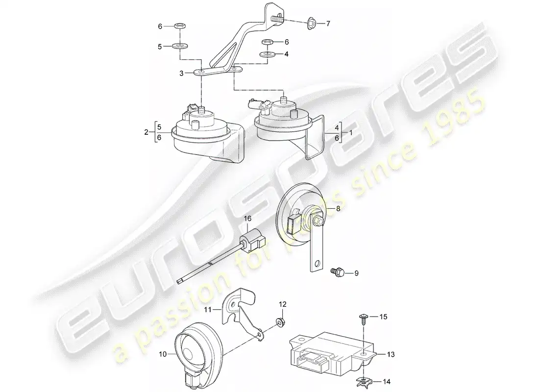 porsche 2006 (987 boxster) cuerno de fanfarria diagrama de piezas