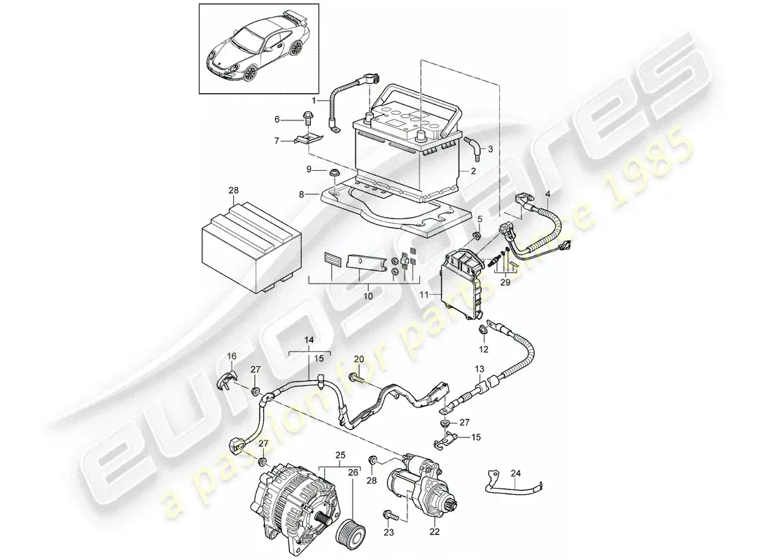 porsche 2013 (997-2 turbo / gt2 rs) batería diagrama de piezas