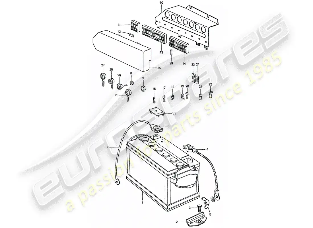 porsche 1974 (911) batería - placa diagrama de piezas