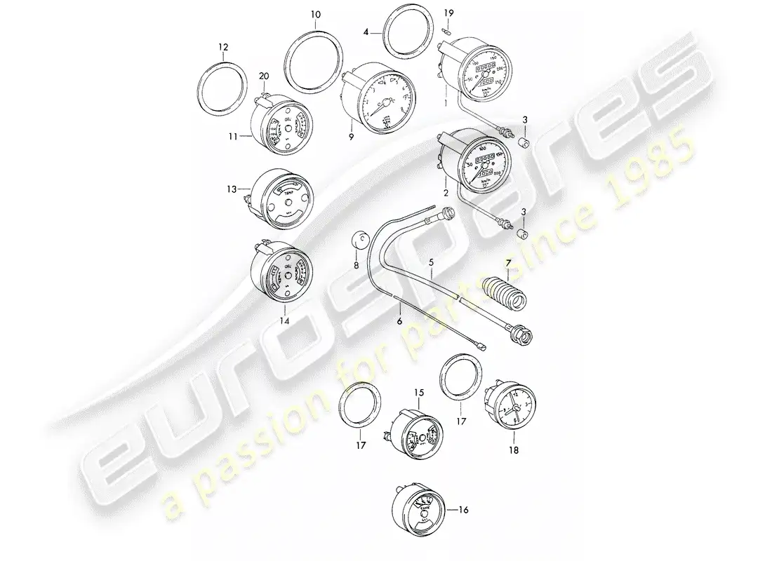 porsche 1970 (911) instruments diagrama de piezas