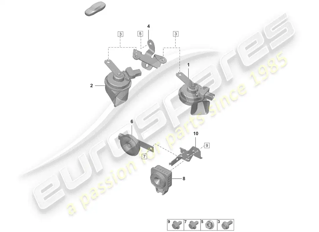 porsche 2020 (992-1) cuerno de fanfarria diagrama de piezas