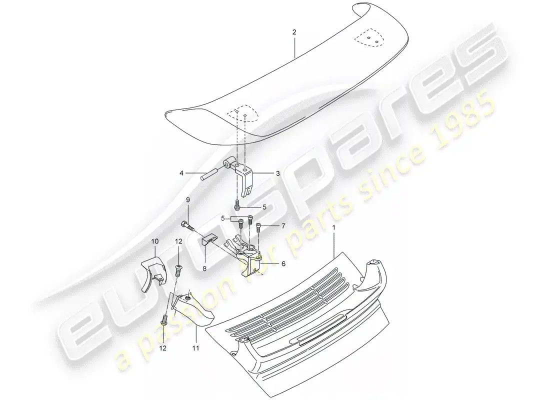 porsche 2003 (996 turbo / gt2) alerón trasero diagrama de piezas