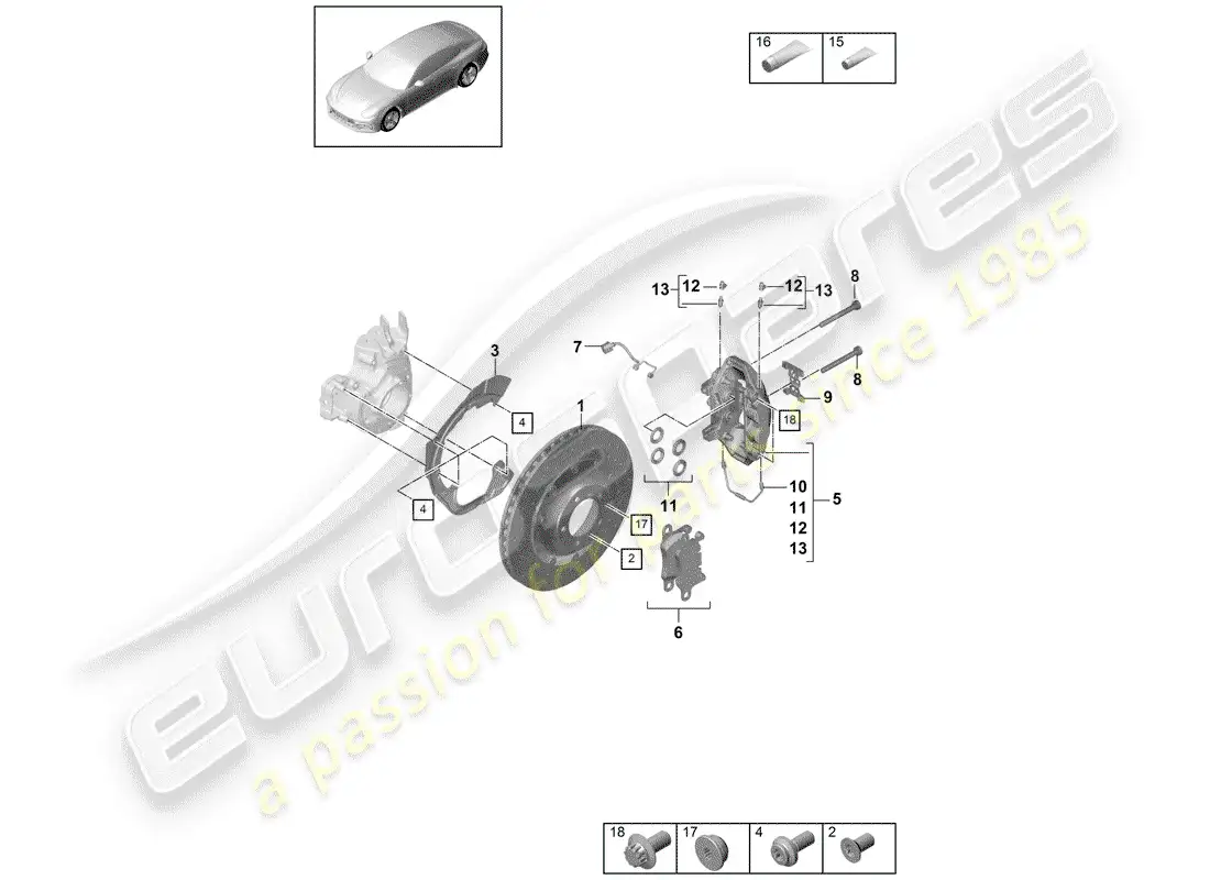 porsche 2018 (panamera 971-1) frenos de disco diagrama de piezas