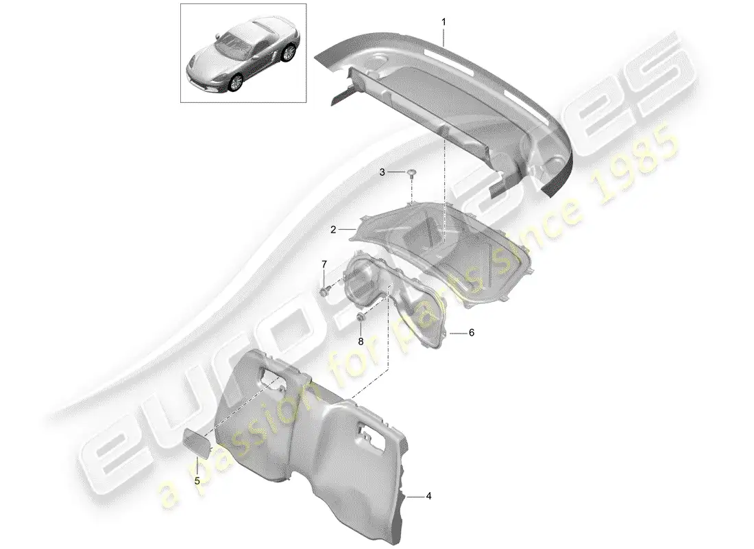 porsche 2018 (718 boxster) adornos diagrama de piezas