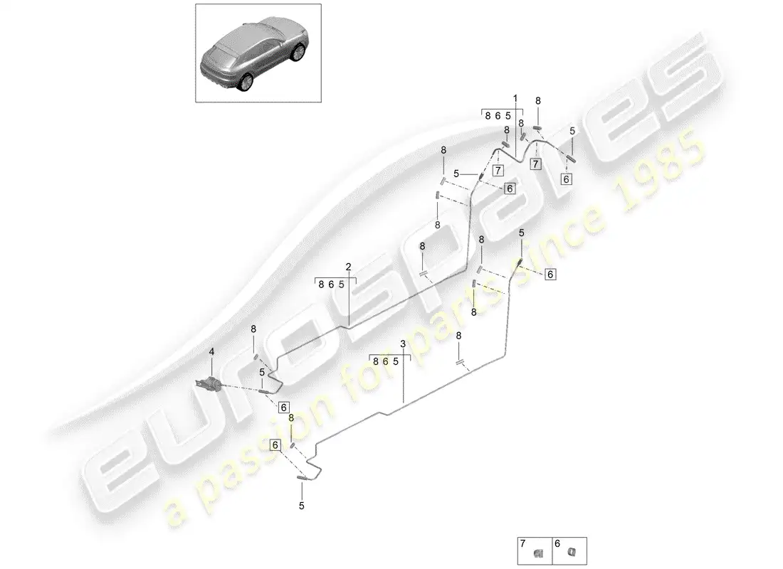 porsche 2019 (macan) línea de combustible diagrama de piezas