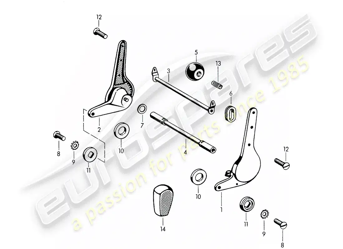 porsche 1962 (356b/356c) mecanismo de asiento reclinable diagrama de piezas