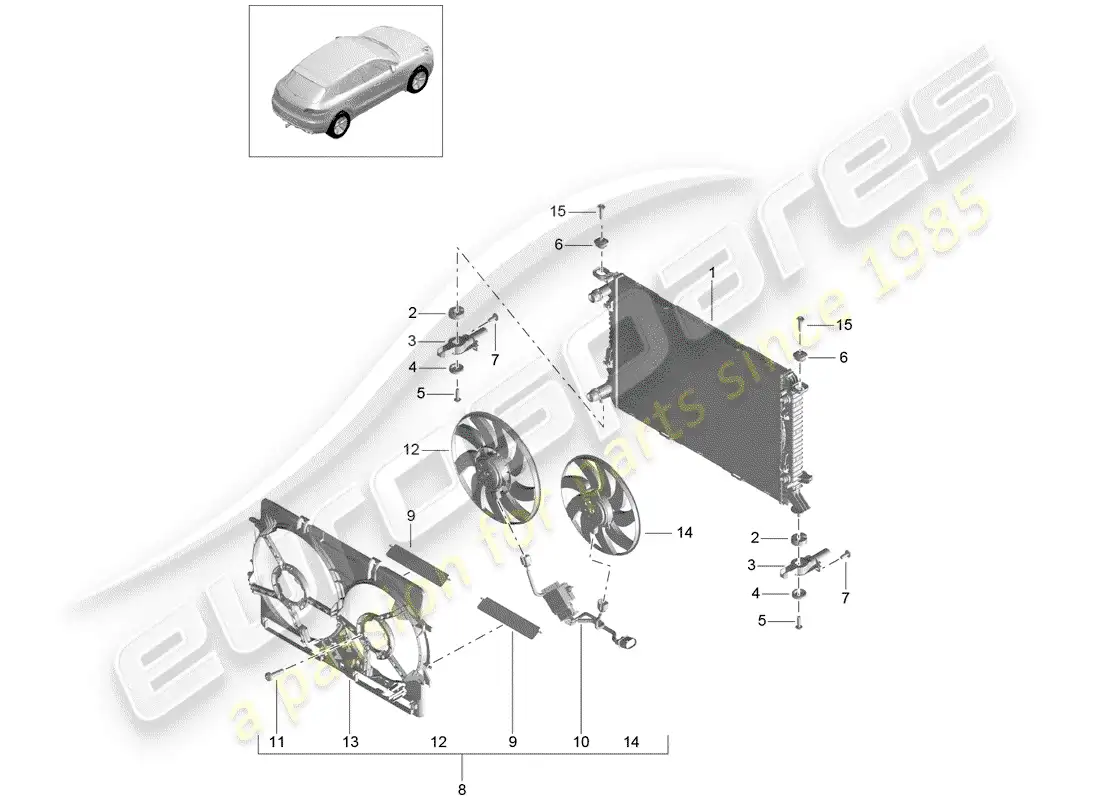 porsche 2018 (macan) diagrama de piezas de refrigeración por agua
