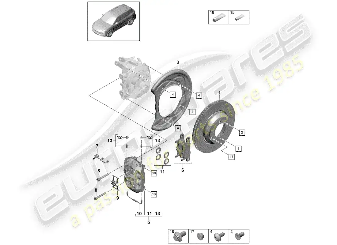 porsche 2019 (cayenne e3 9ya/9yb) frenos de disco diagrama de piezas