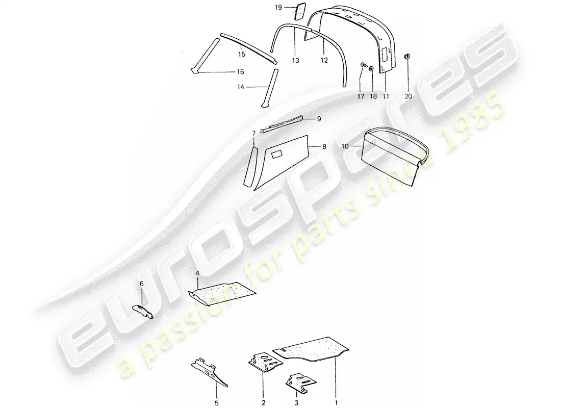 porsche 1975 (911) equipamiento interior diagrama de piezas