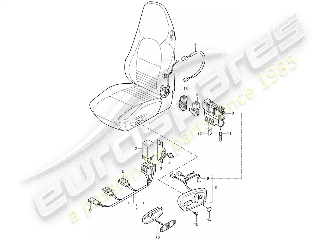 porsche 2004 (996 turbo / gt2) arneses de cableado - diagrama de piezas del interruptor