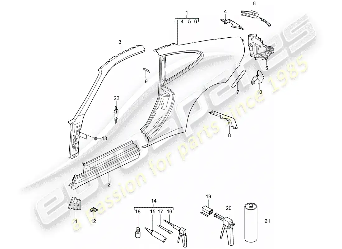 porsche 2012 (997-2) panel lateral diagrama de piezas