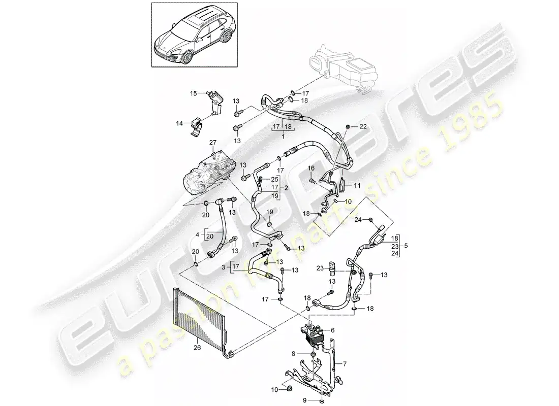 porsche 2011 (cayenne e2 92a) circuito refrigerante diagrama de piezas