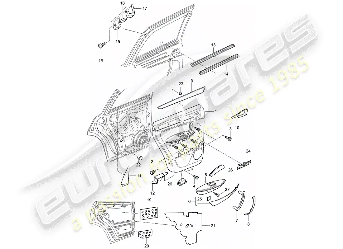 porsche 2004 (cayenne e1 9pa) panel de la puerta diagrama de piezas
