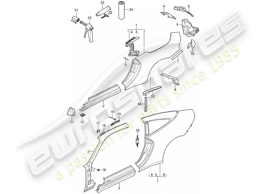 porsche 2012 (997-2) panel lateral diagrama de piezas