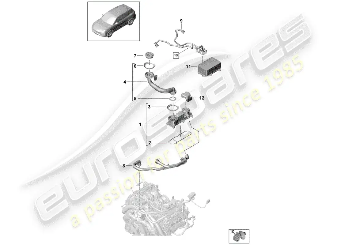 porsche 2018 (cayenne e3 9ya/9yb) ventilation for cylinder block diagrama de piezas