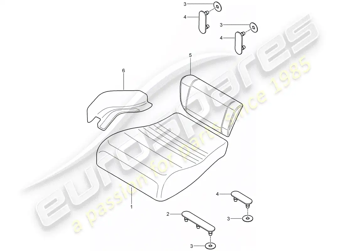 porsche 2004 (996 turbo / gt2) cojín del asiento trasero - asiento de emergencia - parte central diagrama de piezas