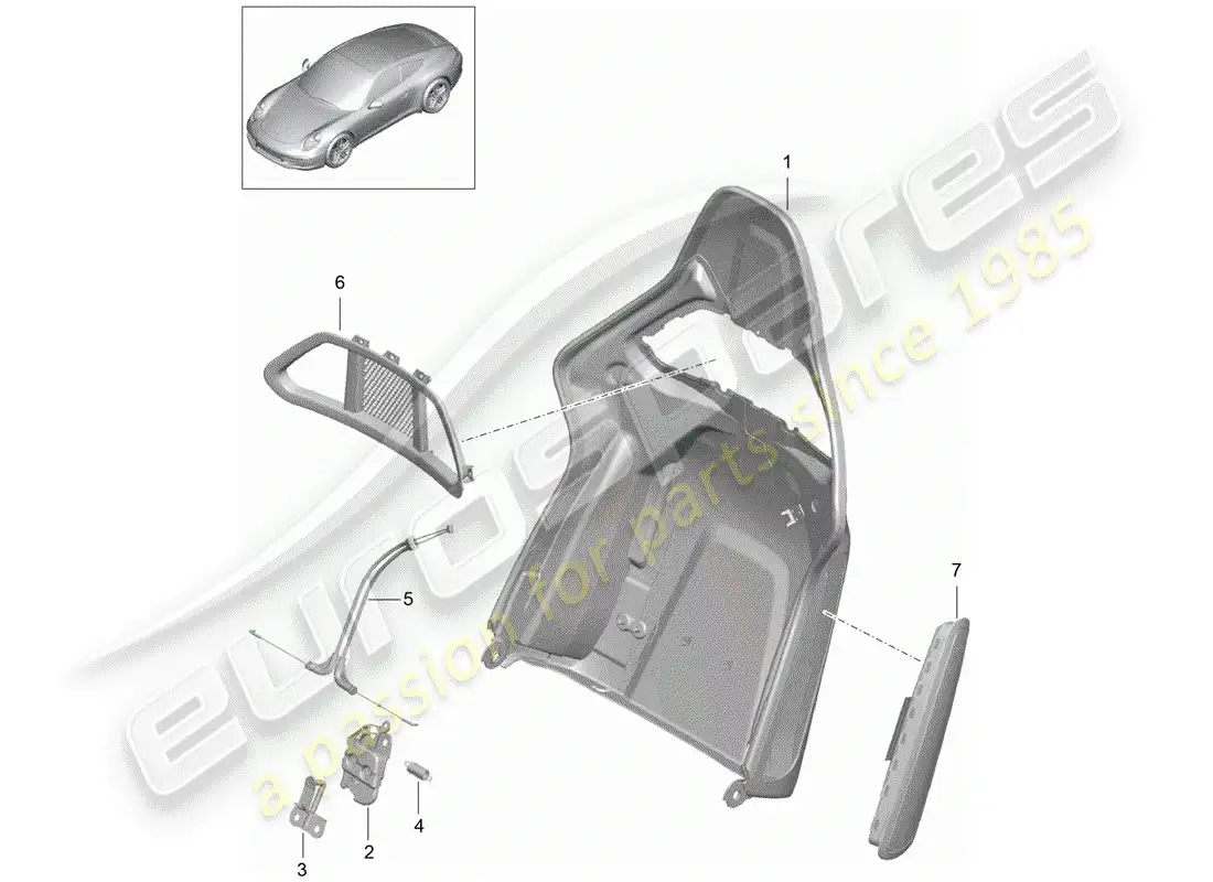 porsche 2015 (991-1) carcasa del respaldo diagrama de piezas