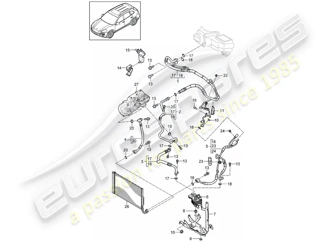 porsche 2011 (cayenne e2 92a) circuito refrigerante diagrama de piezas