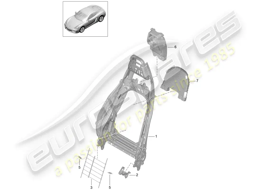 porsche 2016 (981 cayman) marco del respaldo diagrama de piezas