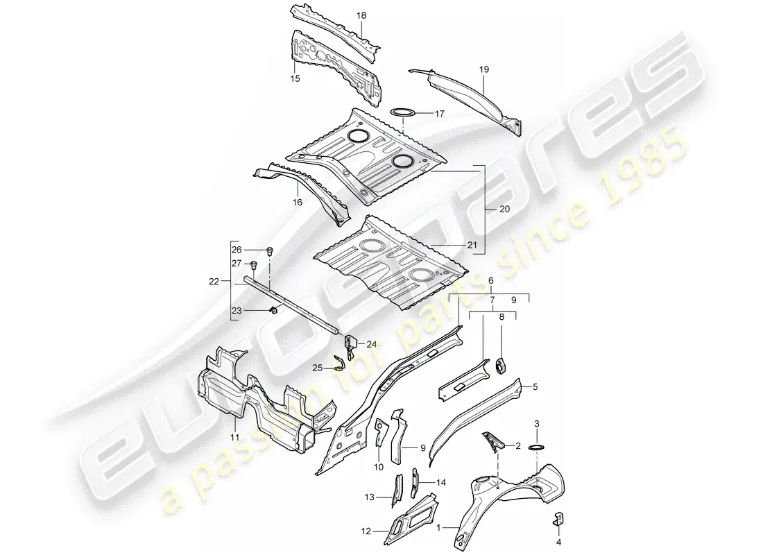 porsche 2008 (987 cayman) extremo posterior diagrama de piezas
