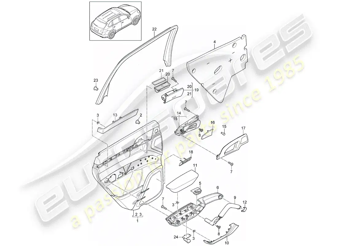 porsche 2014 (cayenne e2 92a) panel de la puerta diagrama de piezas
